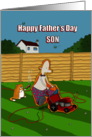 Funny Happy Fathers Day Son Cutting The Lawn card