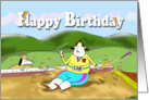 Funny long jump, Happy Birthday, Fat Cat and Duncan card