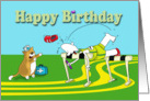 Funny hurdle, Happy Birthday, Fat Cat and Duncan card