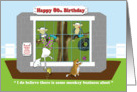 Funny monkey business 80th birthday card, Fat Cat and Duncan card