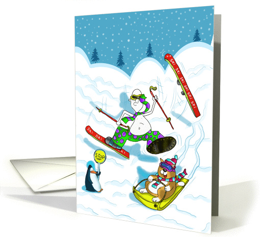 Funny skiing Birthday card, Fat Cat and Duncan card (1026607)