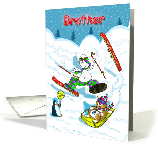 Funny skiing Brother Christmas card, Fat Cat and Duncan card (1026611)