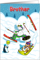 Funny skiing Brother Christmas card, Fat Cat and Duncan card