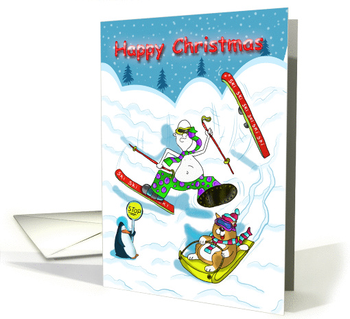 Funny skiing Happy Christmas card, Fat Cat and Duncan card (1026613)