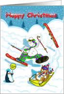Funny skiing Happy Christmas card, Fat Cat and Duncan card