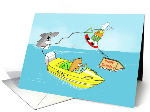 Happy Birthday Funny Water Skiing With Shark card (1620208)