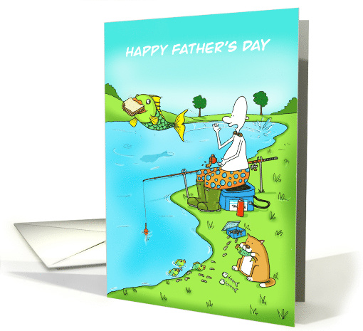 Fathers Day Funny Fisherman With Fish Stealing Sandwich card (1621980)