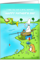 Funny Fathers Day Nephew Fisherman With Fish Stealing Sandwich card