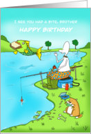 Funny Birthday Brother Fisherman With Fish Stealing Sandwich card