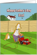 Funny Happy Fathers Day Dad Cutting The Lawn card