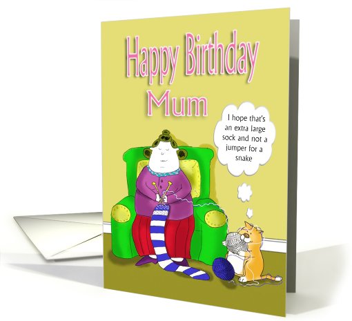 Mum funny happy birthday, knitting lady card (609176)