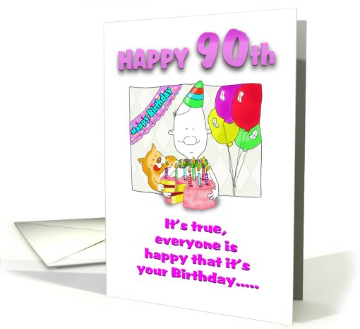 Funny 90th Birthday with cake card (668788)