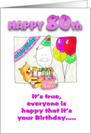 Funny 80th Birthday with cake card