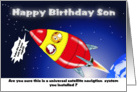 Happy Birthday Son Funny space rocket card