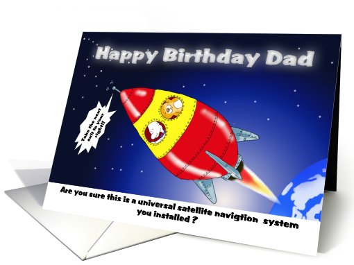 Happy Birthday Dad Funny space rocket card (694560)