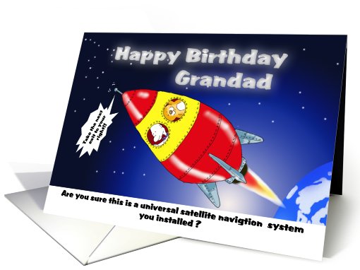 Happy Birthday Grandad Funny space rocket card (694562)