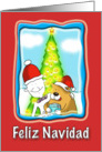 cute Spanish Happy Christmas, Fat Cat and Duncan card blank card