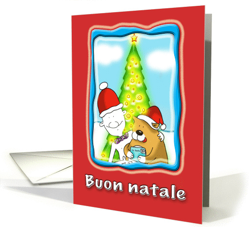 cute Italian merry Christmas, Fat Cat and Duncan card blank card