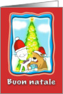 cute Italian merry Christmas, Fat Cat and Duncan card blank card