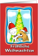 cute German festive Christmas, Fat Cat and Duncan card blank card
