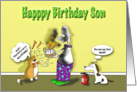 Happy Birthday Son, Fat Cat and Duncan with cake card