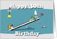 Happy 30th Birthday, Funny rowing boat card, Fat Cat and Duncan card