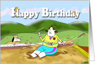 Funny long jump, Happy Birthday, Fat Cat and Duncan card