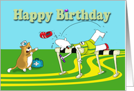 Funny hurdle, Happy Birthday, Fat Cat and Duncan card
