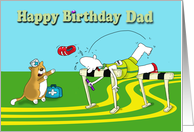 Funny hurdle, Dad Happy Birthday, Fat Cat and Duncan card