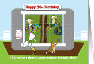Funny monkey business 70th birthday card, Fat Cat and Duncan card