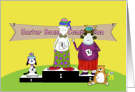 Funny Easter Bonnet competition blank card, Fat Cat and Duncan card