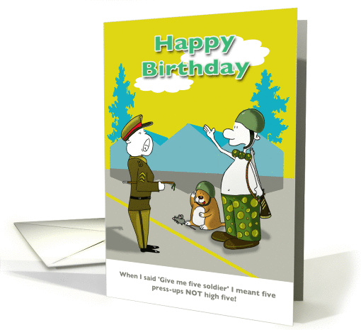 Funny soldier happy holiday birthday card, Fat Cat and Duncan card