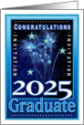 2025 Graduation Congratulations Fireworks Blue Stars Party Invitations card