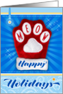 MEOW Happy Holidays Christmas Red Kitten Mitten Cat Paw card