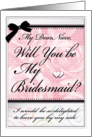 Will You Be My Bridesmaid Niece Wedding Pink Roses Hearts Bow card
