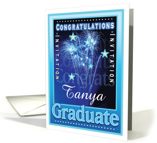 Graduation Congratulations Customize Name Fireworks Stars Invites card