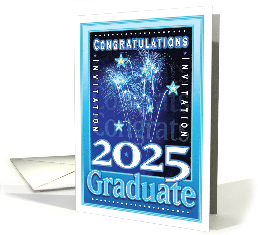 2025 Graduation Congratulations Party Fireworks Stars Invites card