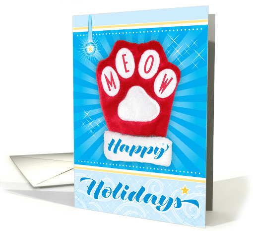 MEOW Happy Holidays Christmas Red Kitten Mitten Cat Paw card (1891408)