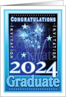 2024 Graduation Congratulations Party Fireworks Stars Invites card