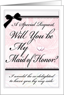 Will You Be My Maid of Honor Wedding Beautiful Roses Hearts Swirls card