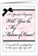 Will You Be My Matron of Honor Wedding Elegant Pink Roses Hearts card