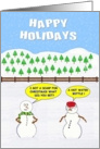 HAPPY HOLIDAYS Snowmen getting Christmas gifts. card