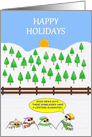 Happy Holidays 3 Snowmen and a Snowlady wearing fancy sunglasses. card