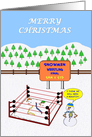 Merry Christmas. Two Snowmen wrestling. It can ony end in disaster. card
