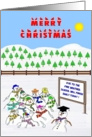 MERRY CHRISTMAS. A Snowman school class about to melt. card