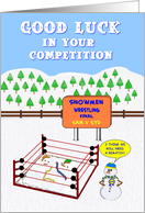 GOOD LUCK Snowmen wrestling. card