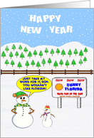 Happy New Year. A Snowman Father and Son beside a Florida sign. card