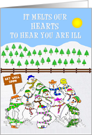 Get Well Soon from a group of cheerful melting Snowmen. card
