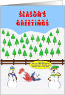 Season’s Greetings. A Superman Snowman tries to fly and Flops. card
