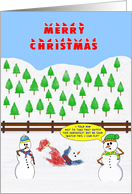 Merry Christmas. A Superman Snowman tries to fly and Flops. card